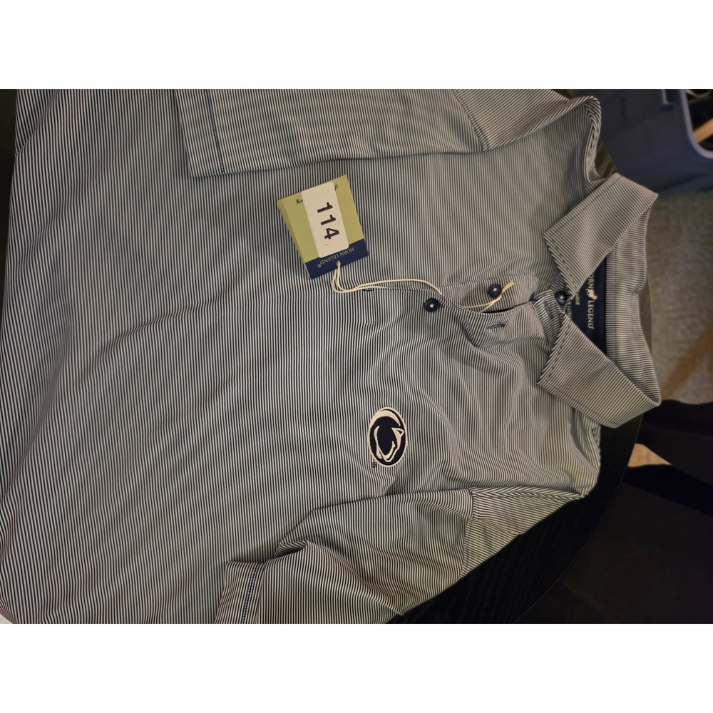 Horn Legend Penn State Nittany Lions Polo Shirt Mens Large Blue White Striped L